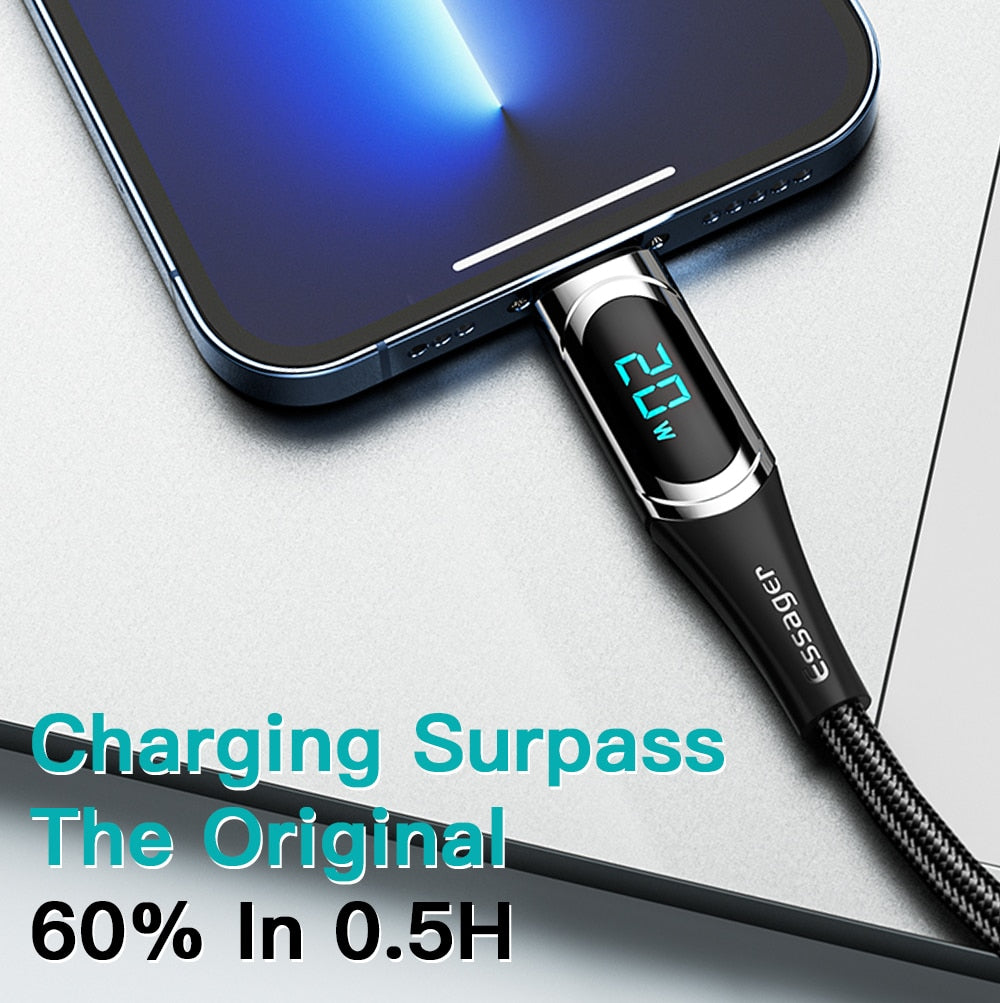 ESSAGER USB C Cable PD 20W USB Type C Charger Cable For iPhone 14 13 12 11 XR Pro Max 3A Fast Charging Cable Type C Wire Cord