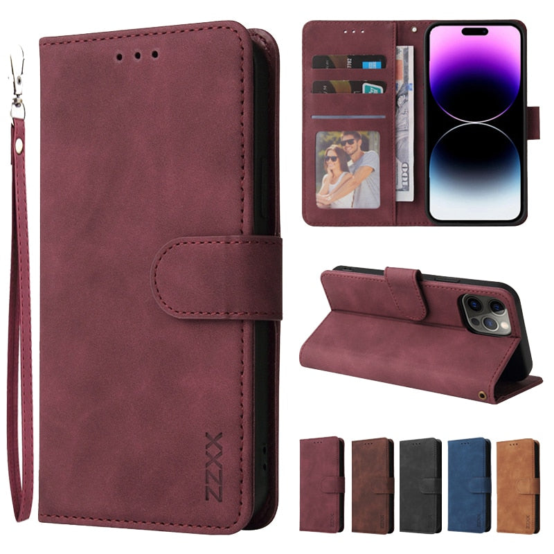 Wallet Hand Rope Magnetic Flip Leather Case For iPhone 14 Pro 14 Plus 13 Pro 13 Mini 11 Pro SE 2022 XS XR 8 Plus 7 Plus 6S Cover