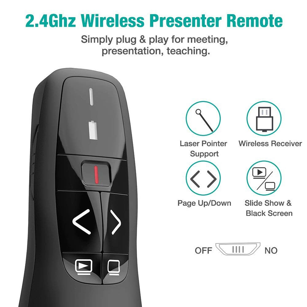 Wireless Presenter 2.4GHz PPT Remote Clicker with Red Pointer Durable Wireless Presenter for PowerPoint Office Presentation