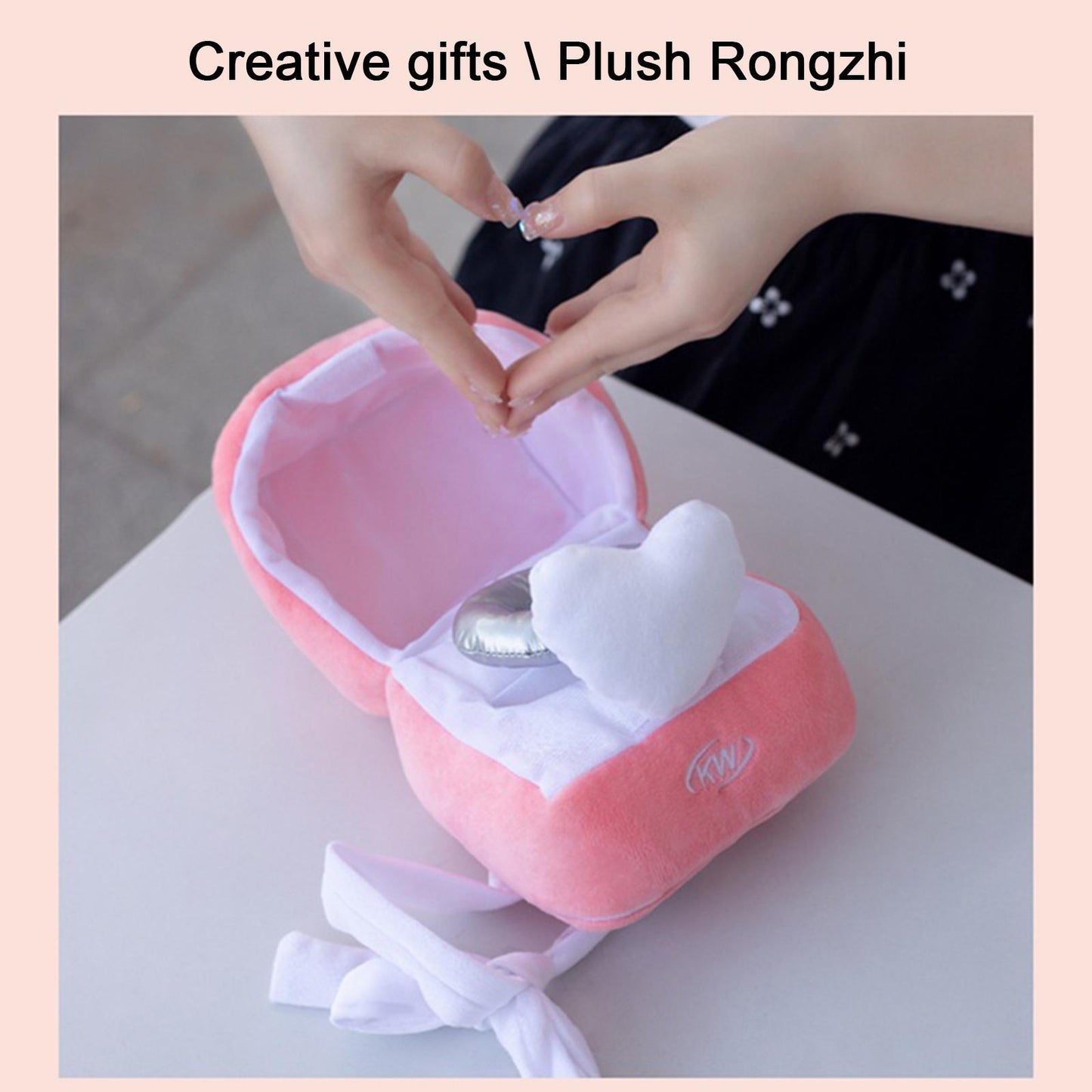 Pink Ring Box Plush Toy Love Diamond Ring Case Toy Stuffed Ring Surprise Gift Box Propose Memory Wedding Gift for Women T5P9