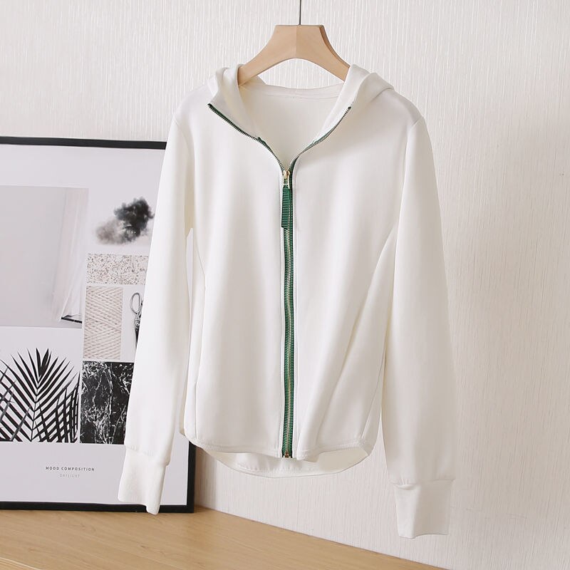 Spring and Autumn New Ladies Hooded Sweater Jacket Solid Color Loose Comfortable Breathable Fashion Casual Thin Cardigan Jacket