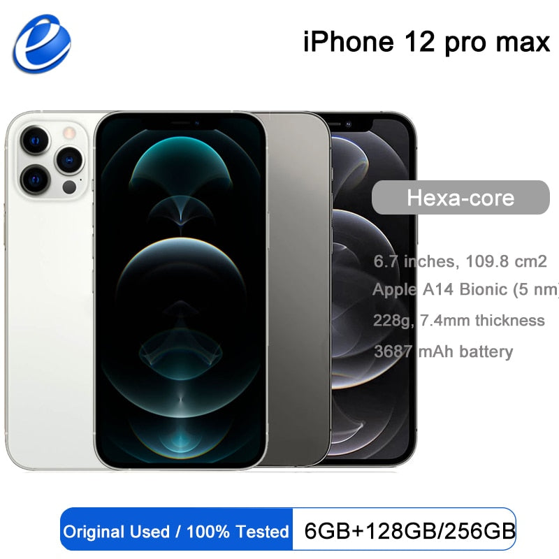 Original Apple iPhone 12 Pro Max 5G LTE Mobile 6.7'' 6GB&128/256/512GB IOS A14 Bionic Hexa Core Triple 12MP Face ID Cellphone