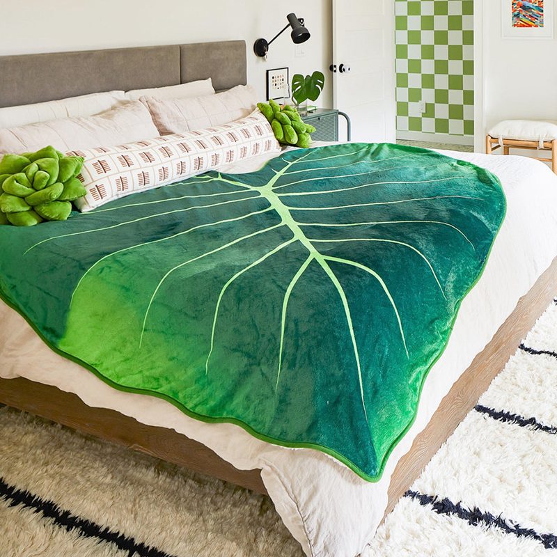 Flannel Blanket Leaf Shaped Sofa Throw Ins Large Green Leaves Blankets for Bed Sofa Gloriosum Bedspread Christmas Gift Manta