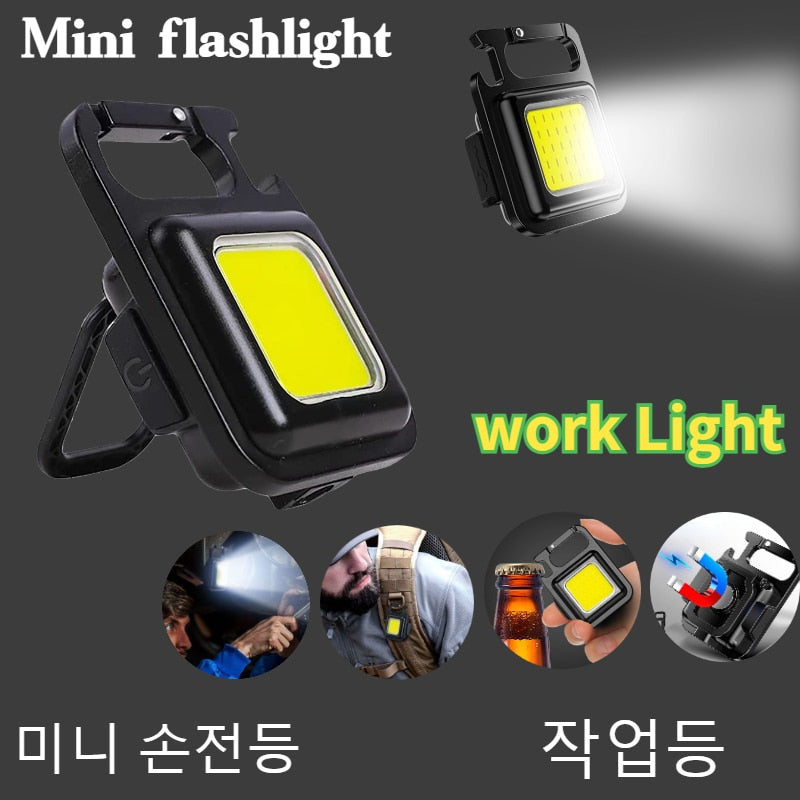 Mini LED Flashlight Work Light rechargeable Glare COB Keychain Light Portable Flashlight Outdoor Camping Small Light Corkscrew