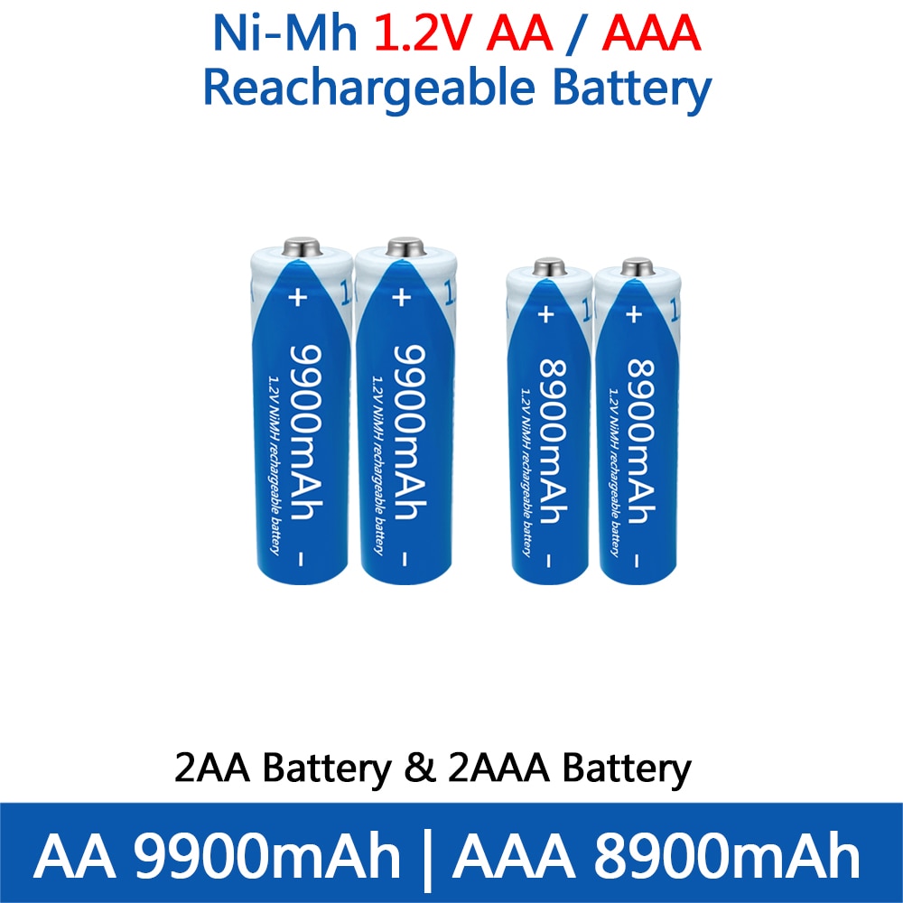100% Rechargeable NI-MH battery AA 1.2V 9900mAh/1.2V AAA 8900mAh, flashlight, toy watch NI-MH battery replacement aaa battery