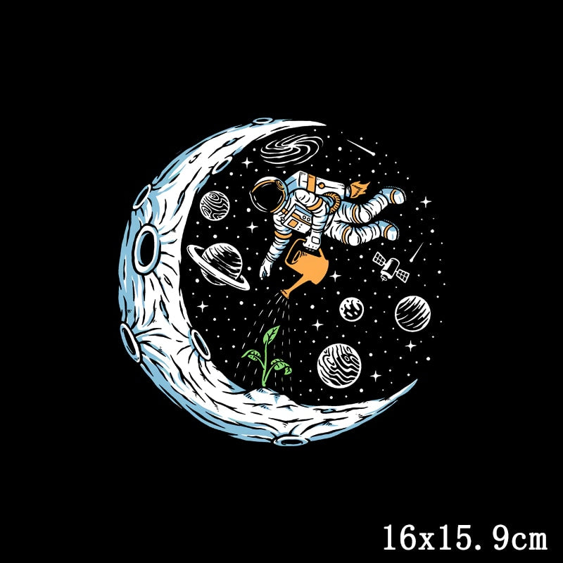 Cartoon Moon Space Iron On Transfers On Clothes Applique Space Heat Transfer Patches For Clothing Astronaut Stickers Appliques