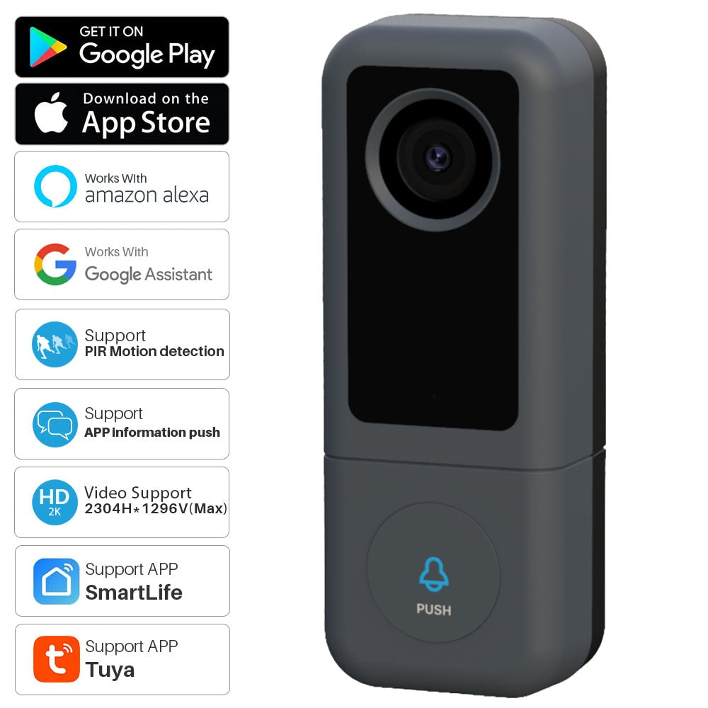 Tuya Video Doorbell WiFi 2K Door Bell IP Camera Smart Home Security Two-way Video Intercom Doorbell Support Alexa Google Home
