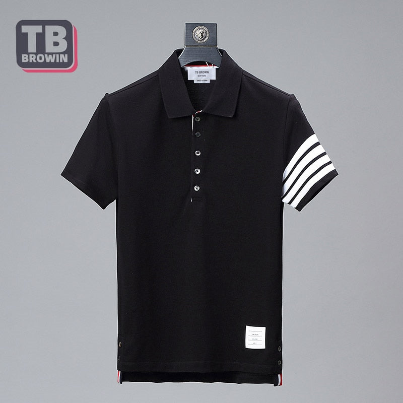 TB BROWIN tide brand half-sleeve four-bar men's striped cotton summer POLO lapel short-sleeved T-shirt casual trend couple wear