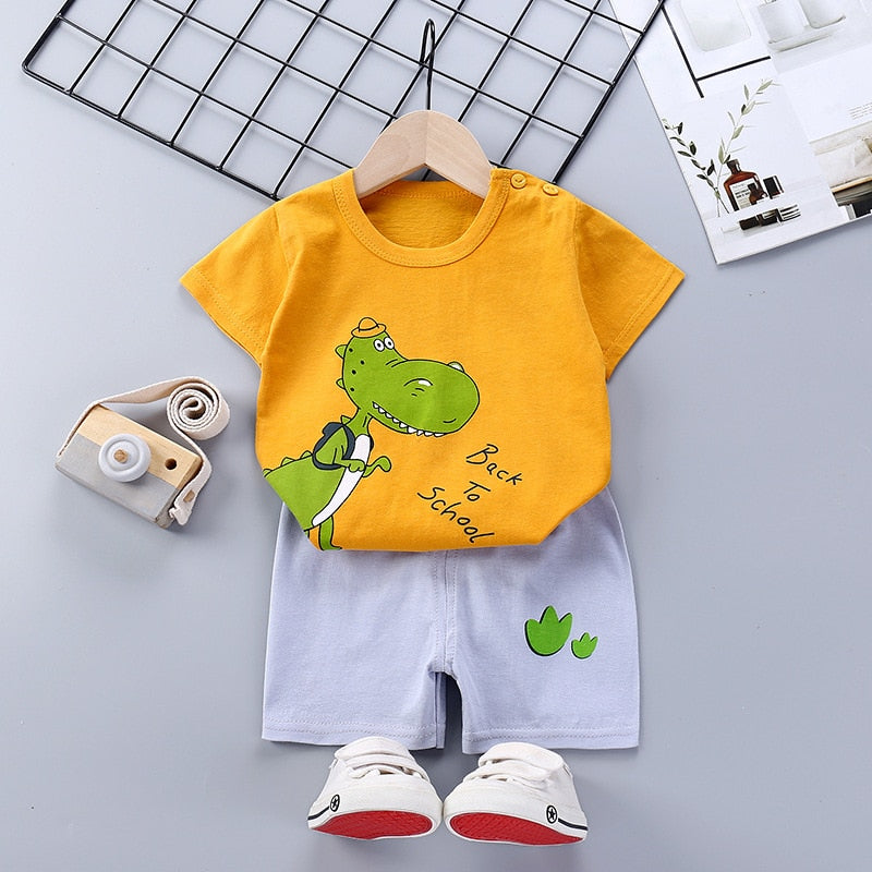 2022 Summer Baby Short-sleeved Shorts Suit Cotton Cartoon Casual Boys and Girls T-shirt Shorts Clothing Kids Clothing