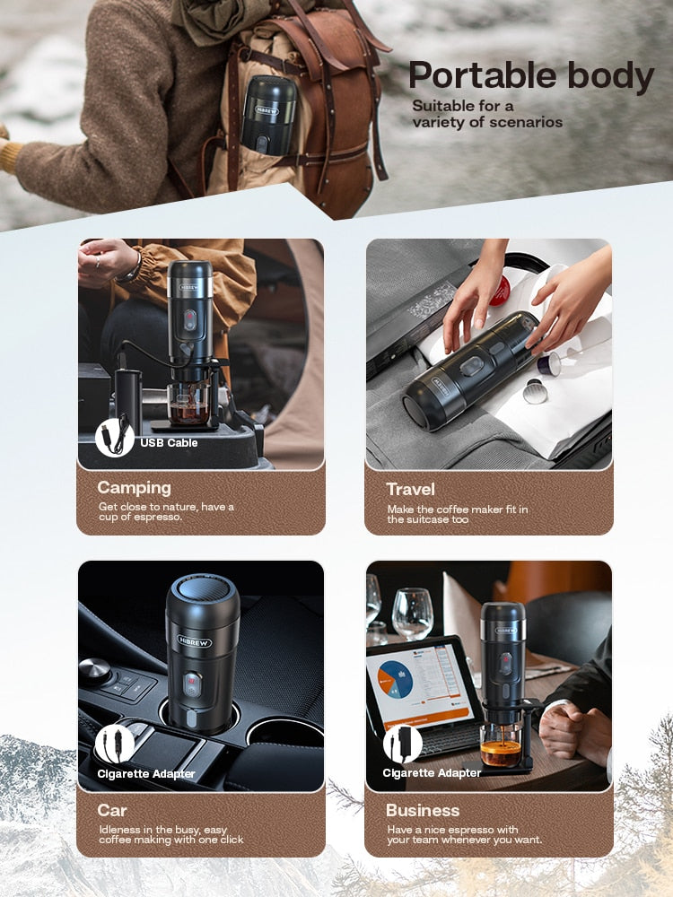 HiBREW Portable Coffee Machine for Car & Home,DC12V  Expresso Coffee Maker Fit Nexpresso Dolce  Pod Capsule  Coffee Powder H4A