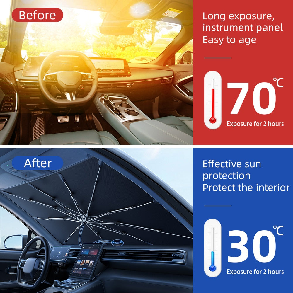 2023 Upgraded Car Windshield Sun Shade Umbrella Foldable Car Sunshade Front Window Cover for UV Ray Block & Sun Heat Protection