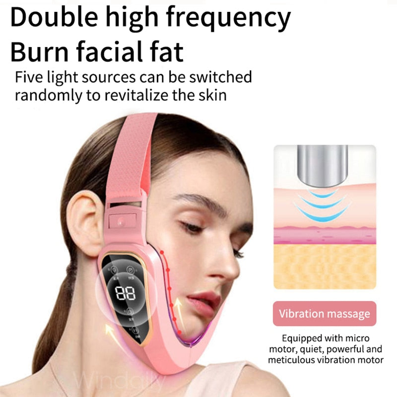 Facial Lifting Device LED Photon Therapy Facial Slimming Vibration Massager Double Chin V Face Shaped Cheek Lift  Belt Machine