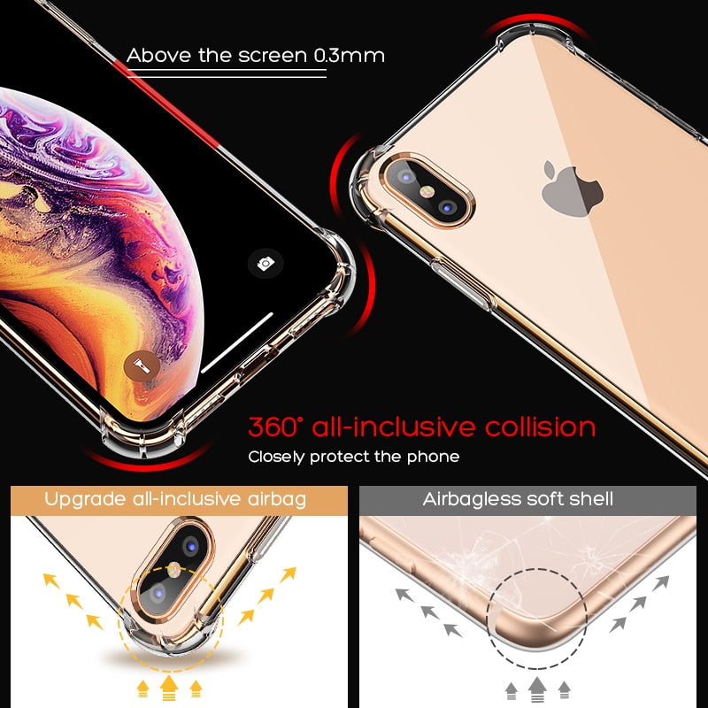 Defence Protect Shockproof light Case For Apples iPhone 14 13 12 11 XS Max XR X 8 6s Plus 5 5s SE Transparent Phone Airbag Cover