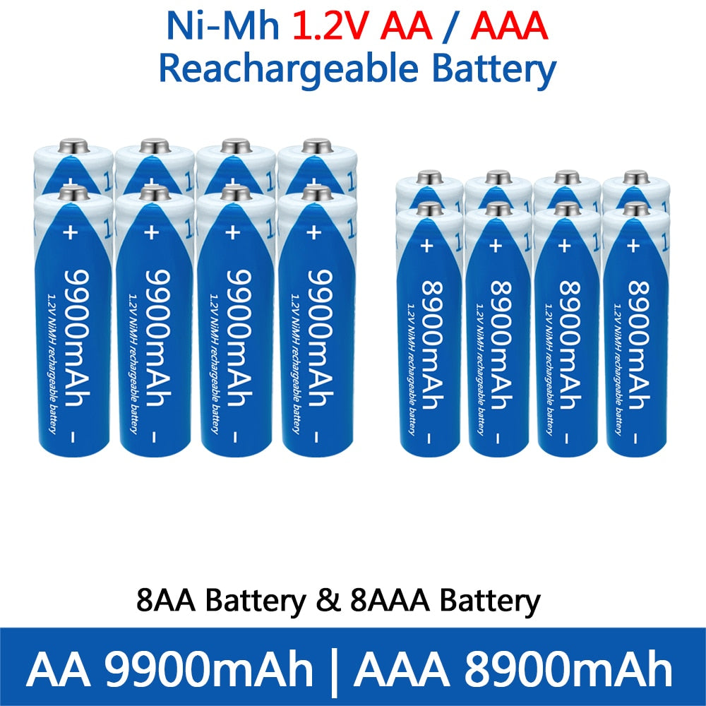 100% Rechargeable NI-MH battery AA 1.2V 9900mAh/1.2V AAA 8900mAh, flashlight, toy watch NI-MH battery replacement aaa battery
