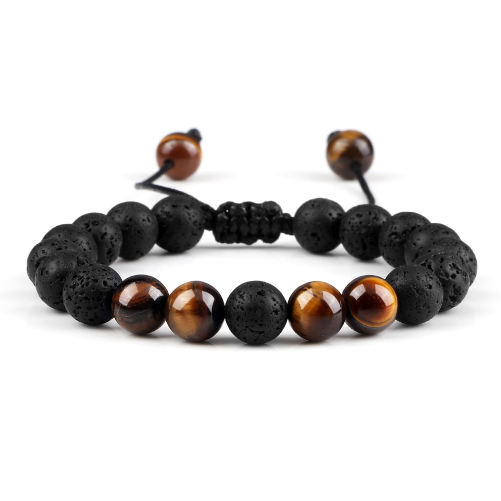 Black Lava Stone Crown Charm Tiger Eye Beads Bracelet For Men Women Braided Bracelets Handmade Adjustable Jewelry Pulseira
