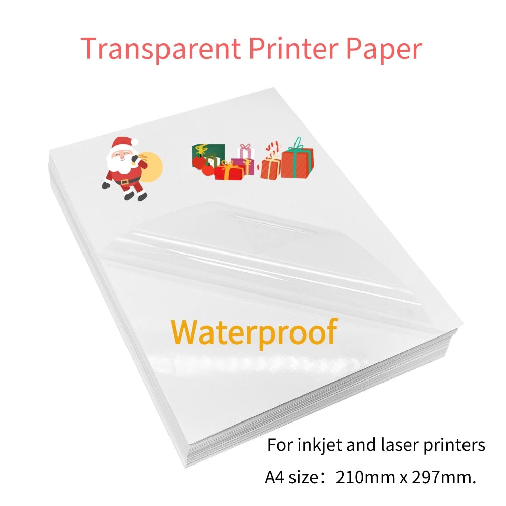 A4 printer paper Transparent Printable Vinyl Sticker Waterproof Self-Adhesive paper 210*297mm for For Inkjet and laser Printer