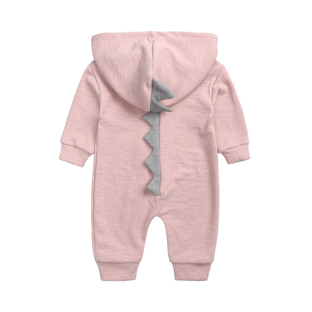 2023 Baby Romper Suit Spring Autumn Solid Hooded Dinosaur Jumpsuit Cotton Long Sleeve Babywear Clothes for Boy Girls
