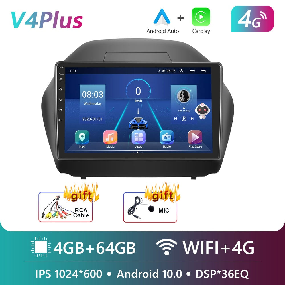 Podofo 10.1" 4G DSP 2din Android Car Radio Multimedia Video Player Navigation GPS For Hyundai IX35 2010-2015 RDS Stereo