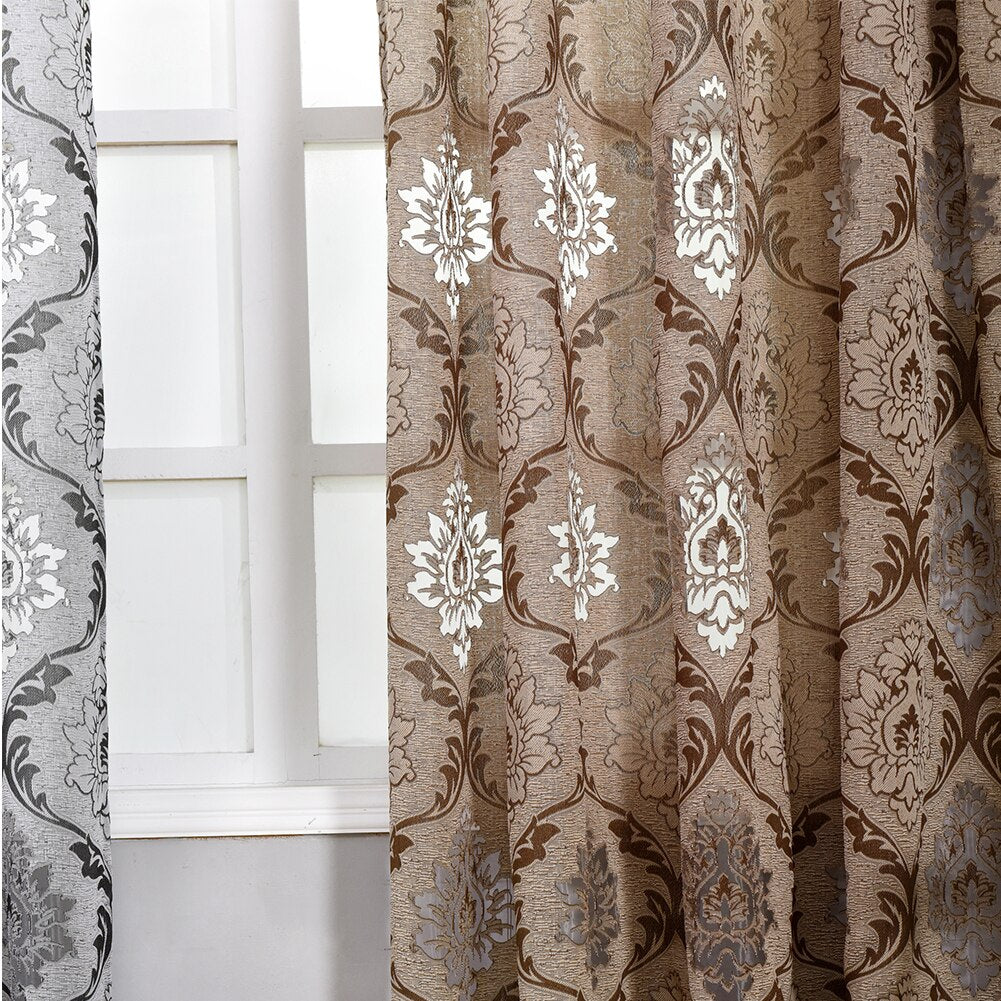 LEEJOOM 1 PC Window Panel Screening Floral Jacquard Semi-shading Curtains Brown for Bedroom Natural Ready Made Fabrics