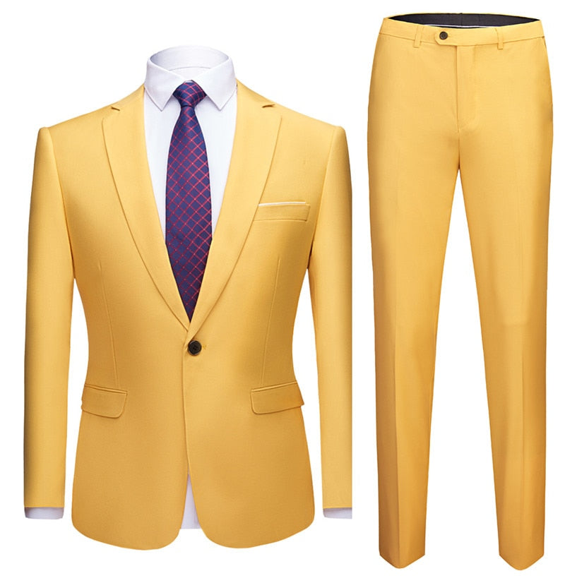Jacket + Pants 2 Pieces Set / 2022 Fashion New Men's Casual Boutique Business Dress Wedding Groom Suit Coat Blazers Trousers