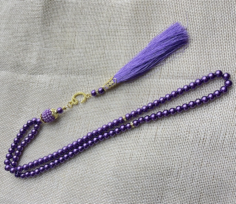 6mm 99pcs Glass Pearls Tassel Turkish Style Muslim Rosary Islamic Prayer Beads Bracelet For Women Jewelry Accessories Gift