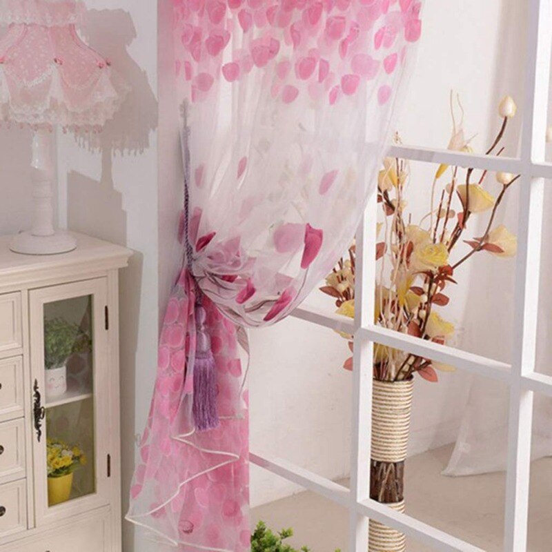 Colorful Pink Tulip Sheer Curtains Voile Tulle For Kitchen Living Room Bedroom Window Treatment Screening Drapes Home Decoration