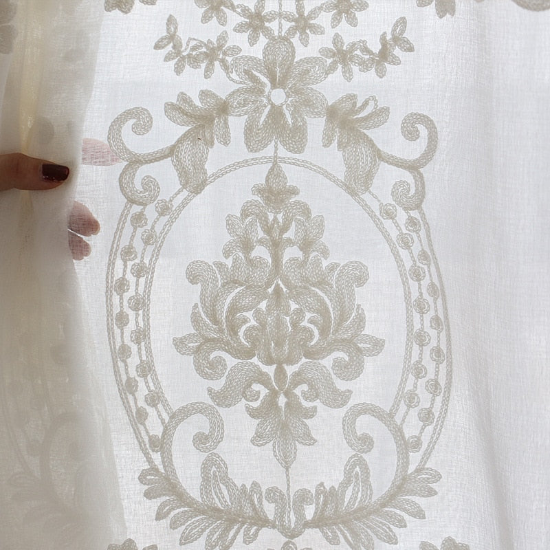 High-grade White Embroidery Flower Screens European Style Voile Tulle Sheer for Bedroom Living Room Windows Curtain Curtains
