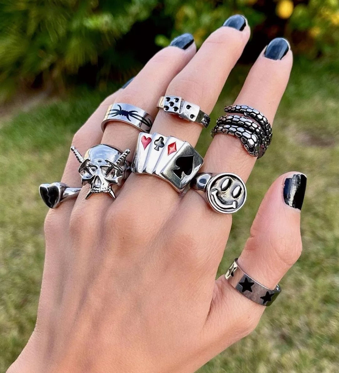 Vg 6ym New Fashion Silver Black Angel Baby  Ring For Women Skeleton Female Set Ring For Women Jewelry Dropshipping Gifts