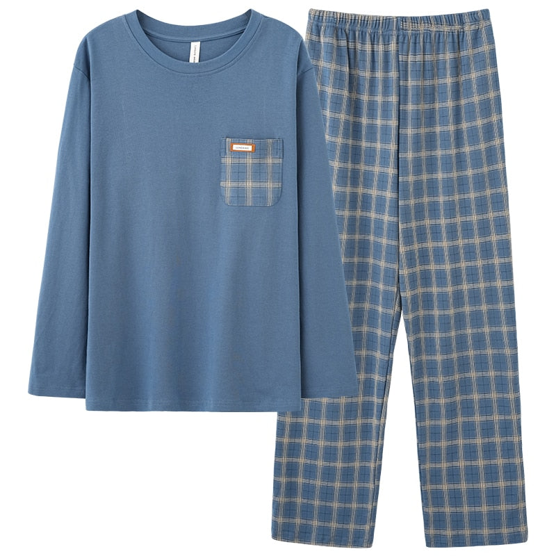 Fashion Autumn Letter Print Pajamas Sets for Men Plaid Pants Pure Cotton Male Sleepwear Big Yards 4XL Home Wear Lounge Nightwear