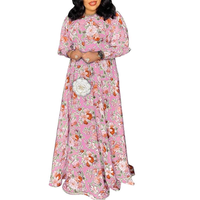 Women Bohemain Dress VONDA 2022 Vintage Long Sleeve Belted Pleated Party Maxi Dresses Fashion Floral Printed Holiday Vestidos