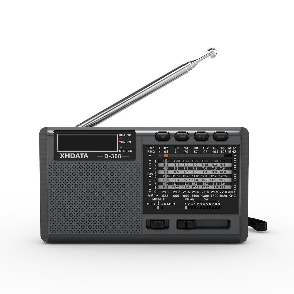 XHDATA D-368 FM Radio BT Portable AM FM SW 12 Bands Stereo Radio Receiver Wireless Pocket Bluetooth-compatible USB TF MP3 Player