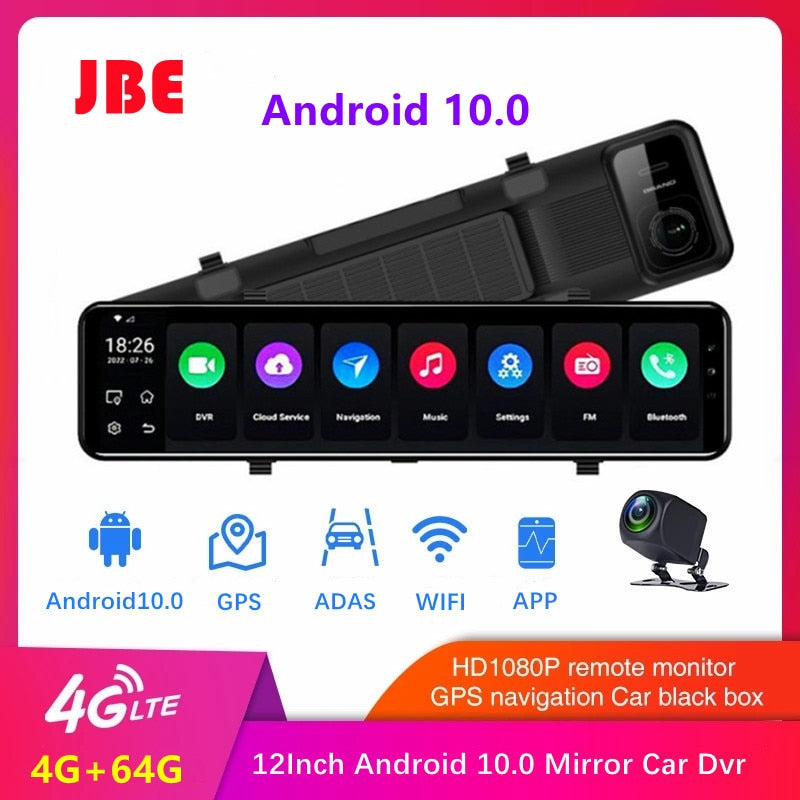 4G Android 10.0 Dash Cam 12 Inch Car Rearview Mirror ADAS FHD Auto Recorder GPS Navigation Dash Camera Rear View Mirror Car DVR