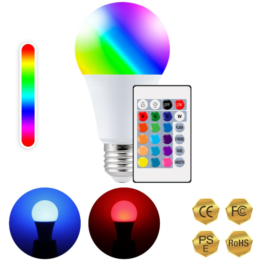 AC85-265V E27 LED RGB Lamp Spotlight Bulb Bombillas LED 15W 10W 4W IR Remote Control Led Bulb Smart Led RGBW Lamp Home Decor
