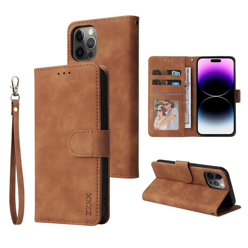 Wallet Hand Rope Magnetic Flip Leather Case For iPhone 14 Pro 14 Plus 13 Pro 13 Mini 11 Pro SE 2022 XS XR 8 Plus 7 Plus 6S Cover
