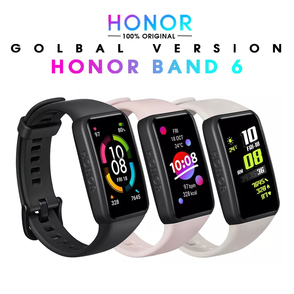 Global Version HONOR Band 6 Smart Watch Heart Rate Stress Monitor 1.47 AMOLED Screen Fitness Bracelet Smartband for Men Women