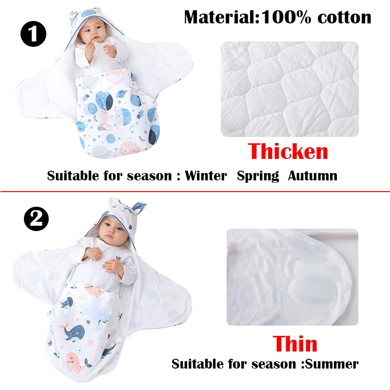 Winter Newborn Baby Wrap Blankets Cotton Cartoon Baby Sleeping Bags Envelope For Newborn Sleep Sack Thick Cocoon for Baby 0-6M