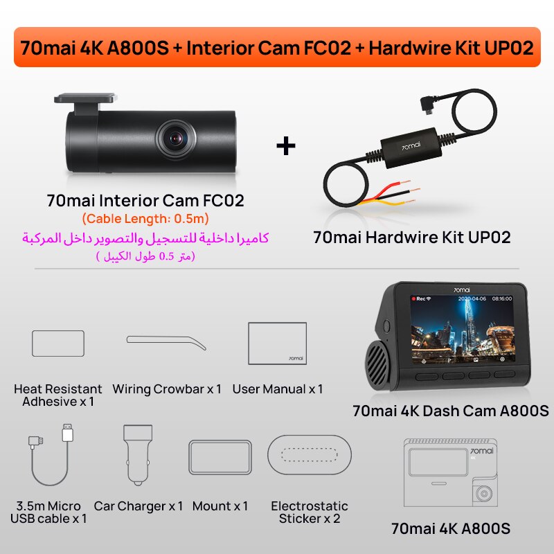 70mai 4K Dash Cam A800S Built-in GPS ADAS 140FOV 70mai Camera Car DVR A800S 24H Parking Monitior Support Rear or Interior Cam
