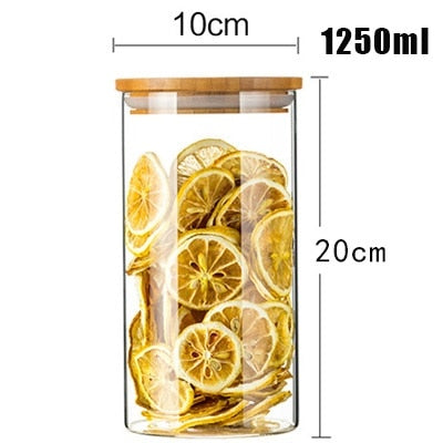 WBBOOMING High Quality Glass Transparent Container Glass Jars With Bamboo Lids Candy Tea Coffee Sugar Storage Jars Kitchen Boxes
