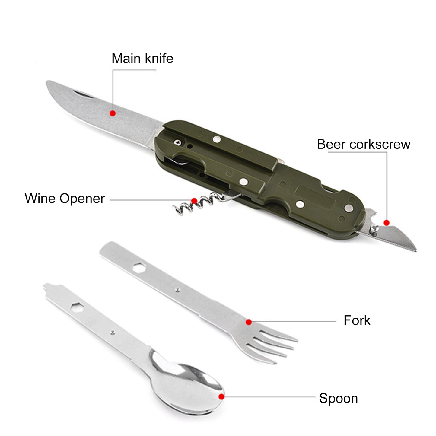 Folding Cutlery Portable Corkscrew Tableware High Strength Stainless Steel Disassembly Camping Fork Spoon Cutter for Outdoor