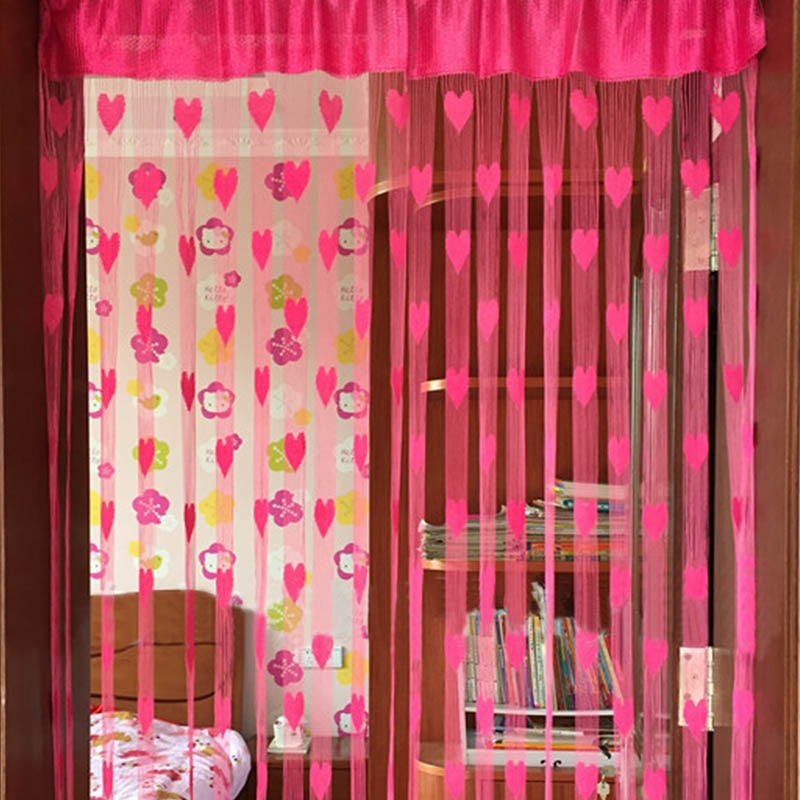 1PC Romantic Love Printing Curtains Home Living Room Kitchen Tulle Partition Decorative Heart-Shaped Curtain FOR Wedding Room