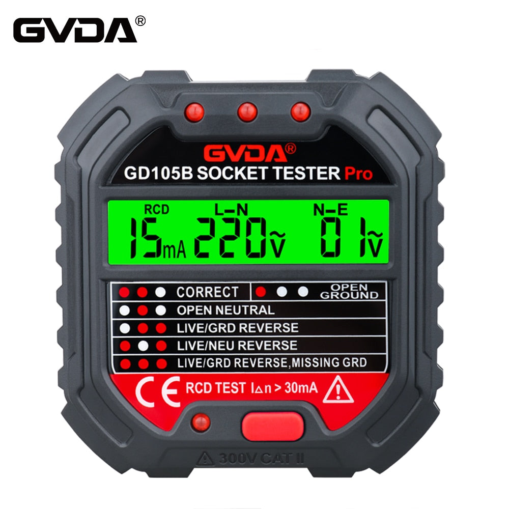 GVDA Socket Outlet Tester Voltage Detector Electric Circuit Breaker Finder Ground Zero Line US EU UK Plug Polarity Phase Check