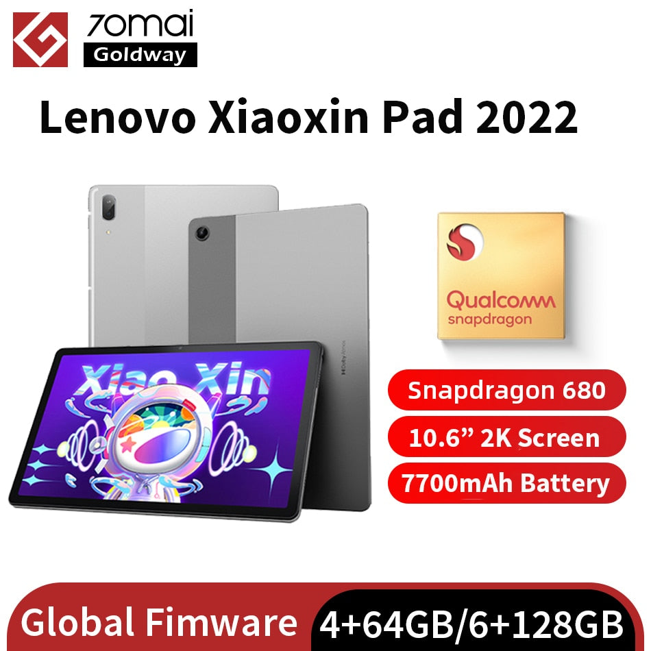 Lenovo Tablet Global Firmware Xiaoxin Pad 2022 Tab 128GB 64GB 10.6'' Display Snapdragon 680 Octa Core 7700mAh Android 12 Tablets