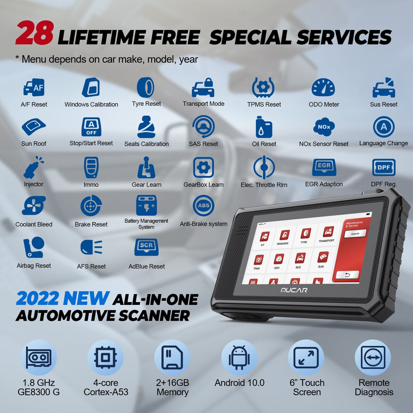 MUCAR VO6 All Cars Lifetime Free Full System 28 Resets Obd2 Diagnostic Tools BI-Directional ECU Coding Scan Obd 2 Auto Scanner