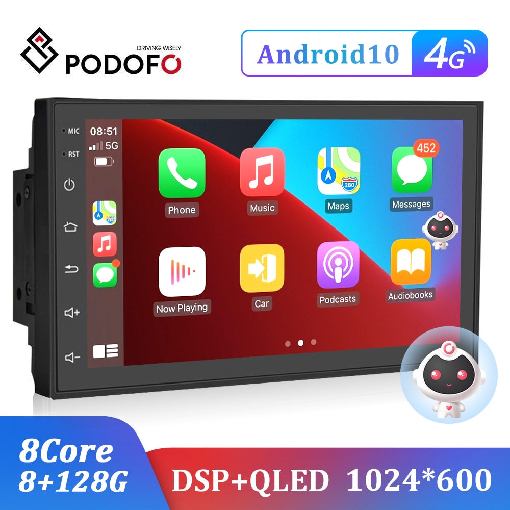 Podofo 8G 128G Car Radio GPS 2 din Android 10.0 Auto Carplay Universal 7" For Volkswagen Nissan Hyundai Toyota Multimedia Player