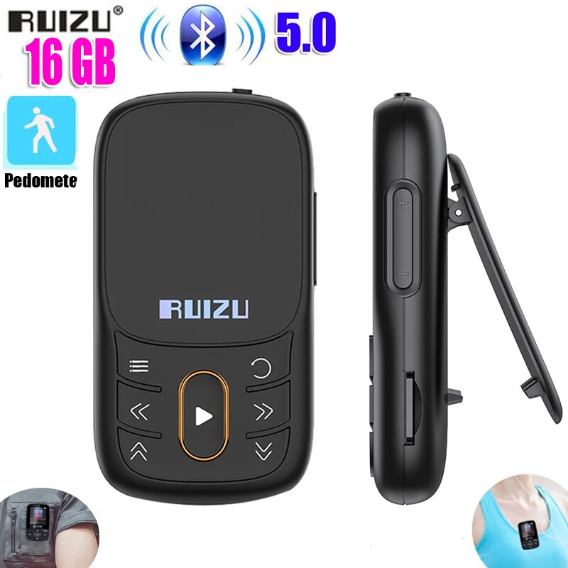 RUIZU X68 Sport MP3 Player With Bluetooth Lossless Clip 16 32GB Music Player Supports FM Radio Recording Video E-Book Pedometer