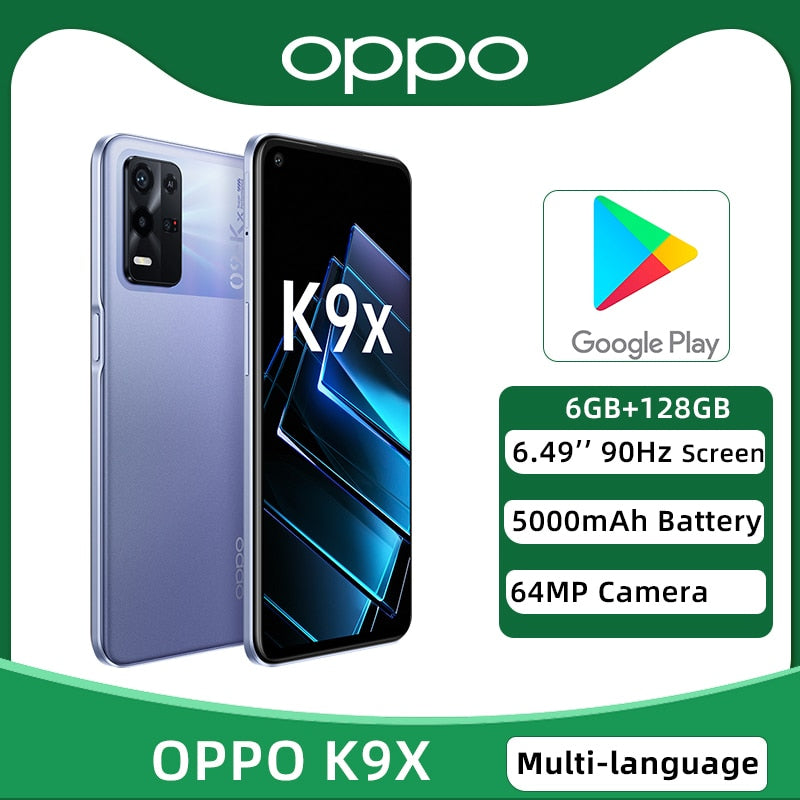 OPPO K9X 6GB 128GB Dimensity 810 Octa Core Mobile Phone 6.5'' 90Hz FHD Screen Smartphone 5000mAh Battery 64MP Camera Colos OS