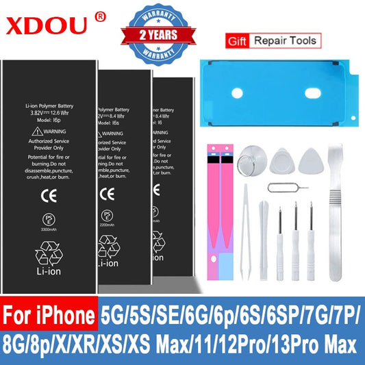 XDOU Battery For iPhone Apple 5S SE 2 6 6S 7 8 Plus X XR XS 11 12 13 Pro Max Replacement Bateria IP6S 6G 7G 7Plus 8Plus  4 5 4S