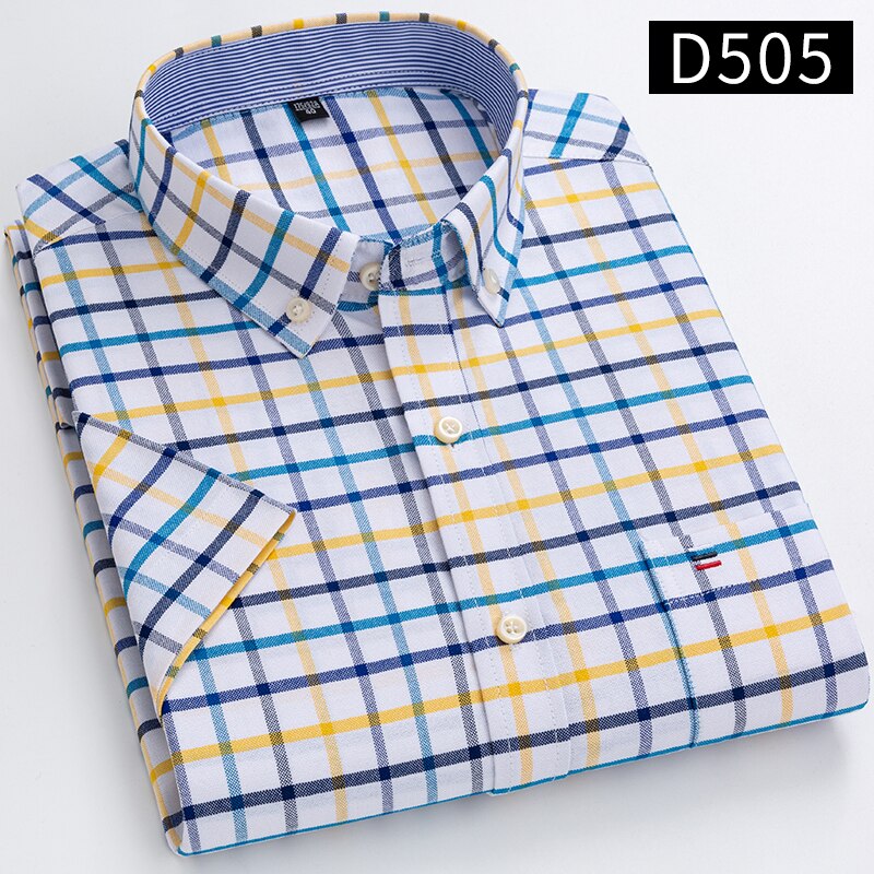 100% Cotton Breathable Men Oxford Short Sleeve Summer Plaid Shirt Striped Male Shirt Business Regular Fit Oversized Shirt