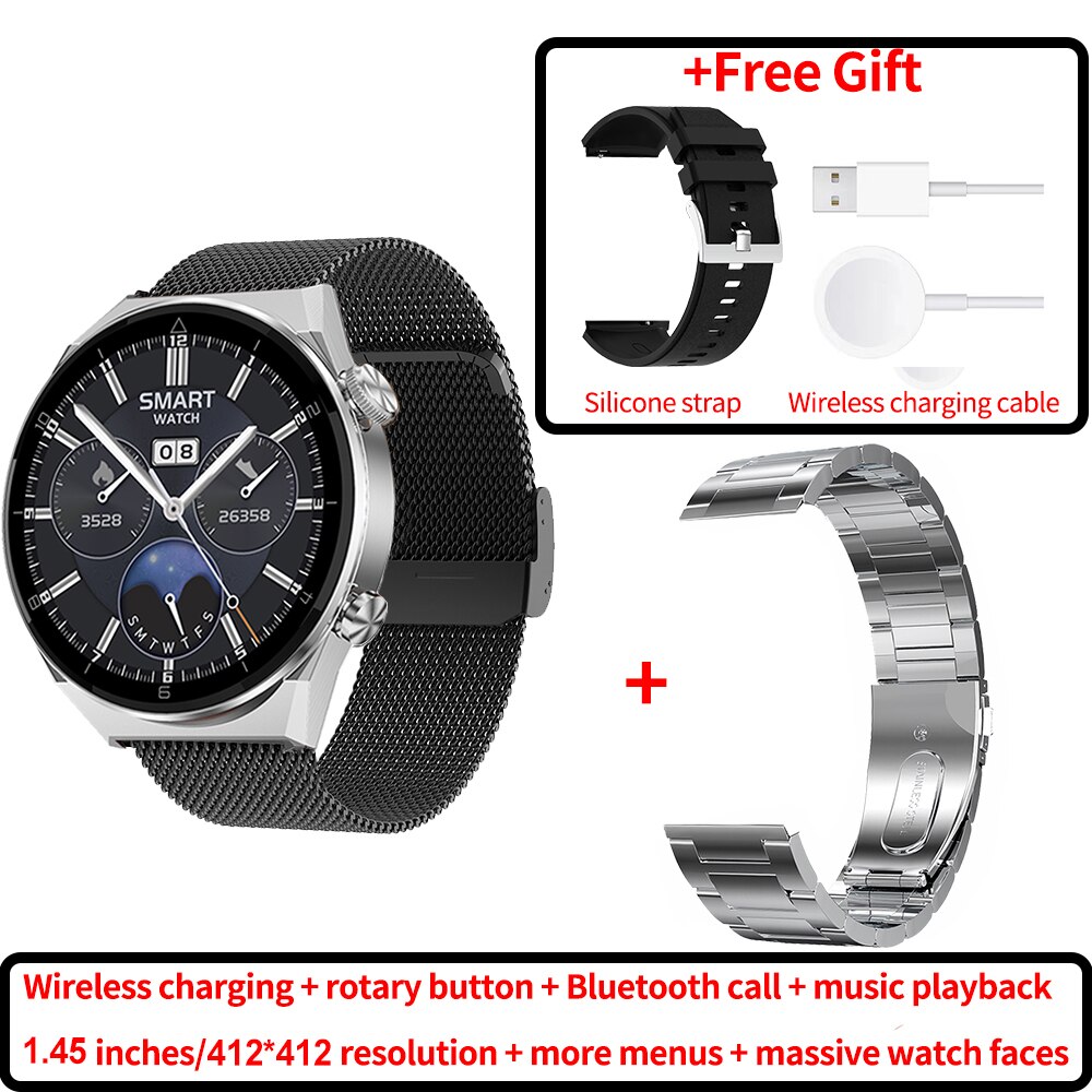 DT3 Pro Max Smart Watch for Men 1.45'' Borderless Real HD Screen NFC Smartwatch Bluetooth Call Fitness Bracelet Wireless Charing