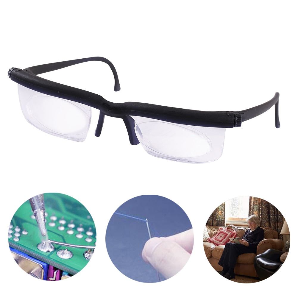 New Adjustable Strength Lens Eyewear Variable Focus Distance Vision Zoom Glasses Protective Magnifying Glasses with Storage Bag
